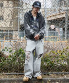 WEGO 【ユニセックス着用ITEM】ブリーチグラフィックZIPパーカー