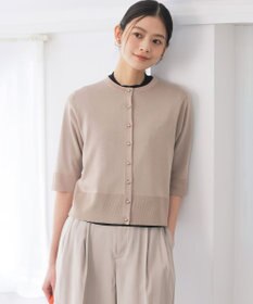 組曲 シアーニット5分袖 カーディガン ベージュ系