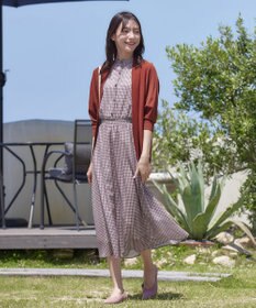 Tiaclasse L 【新色追加・洗える】チェック柄フレア袖シアーワンピース