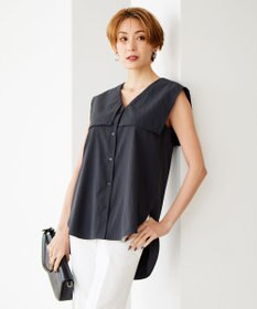 ICB L 【洗える】ヴィンテージスパンブロード ビックカラーブラウス