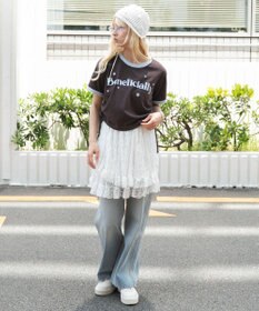 WEGO グラフィックサイドリボンドロストショートT