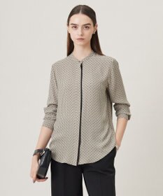 ICB L 【UVケア・速乾・洗える】BackSatinAmunzen バンドカラーブラウス