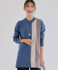 Tiaclasse 配色ワッフル切替ニットチュニック