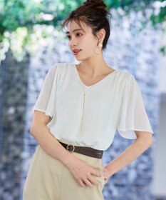 Tiaclasse 【洗える】シフォンフレアスリーブブラウス