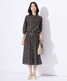 J.PRESS LADIES L 【WEB限定・洗える】ラインフラワープリント タック スカート