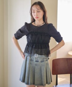 earth music&ecology ＳＥＴ２点フラワープルオーバー＋チュールビスチェ