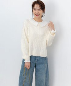 組曲 L 【加藤ローサさん着用】コットンカシミヤMIX ケーブル ニット