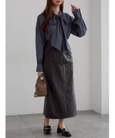 Te chichi クラックレザーライクナロースカート