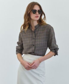 BEIGE， EDWARDS / ウールチェック バンドカラーブラウス