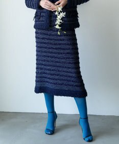 自由区 【カトリエムブーケ】Tweed melange フリンジスカート ネイビー系