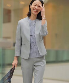 J.PRESS LADIES S 【セットアップ対応・人気素材】コットンFITTY ノーカラー ジャケット