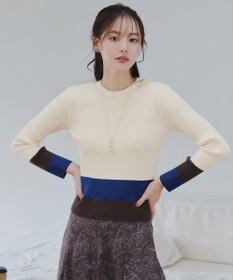Tiaclasse 【洗える】マルチ配色ニットトップス