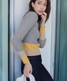 Tiaclasse 【洗える】マルチ配色ニットトップス