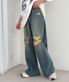 WEGO ダメージワイドデニムパンツ
