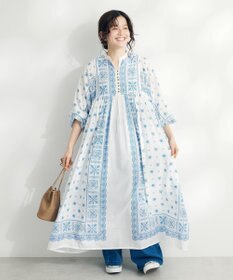 CRAFT STANDARD BOUTIQUE インド綿パネル柄ウエスト切り替えボリュームワンピース