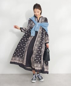 CRAFT STANDARD BOUTIQUE インド綿パネル柄ウエスト切り替えボリュームワンピース