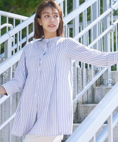 Tiaclasse 【新色追加・洗える】バンドカラーシャツチュニックブラウス