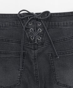 WEGO レースアップフリンジストレッチフレアデニムパンツ