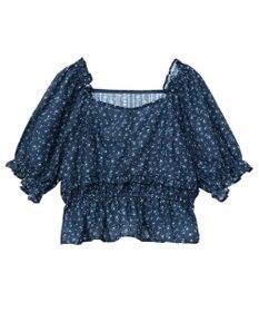 earth music&ecology フラワー刺繍フリルヘムブラウス