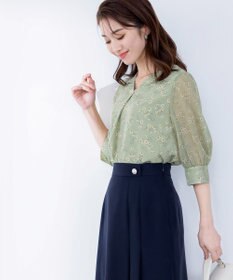 Tiaclasse L 【洗える】花柄Vネックブラウス