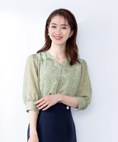 Tiaclasse L 【洗える】花柄Vネックブラウス