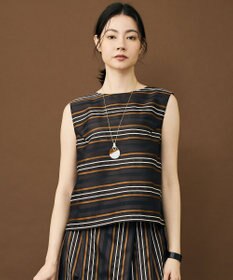 自由区 マルチストライプジャカードノースリーブ ブラウス