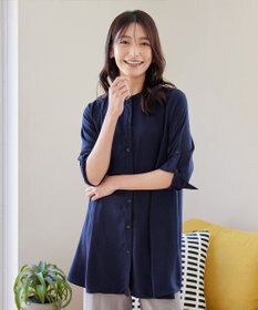 Tiaclasse 【新色追加・洗える】バンドカラーシャツチュニックブラウス
