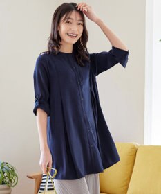 Tiaclasse 【新色追加・洗える】バンドカラーシャツチュニックブラウス