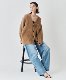 UNFILO ナイロンシャギー Vネックカーディガン