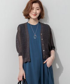23区 レーシーメッシュニット 五分袖 カーディガン