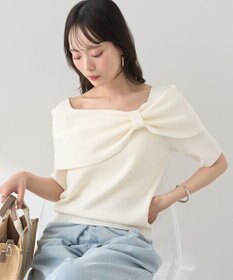 earth music&ecology リボン半袖ニットプルオーバー