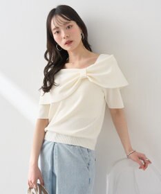 earth music&ecology リボン半袖ニットプルオーバー