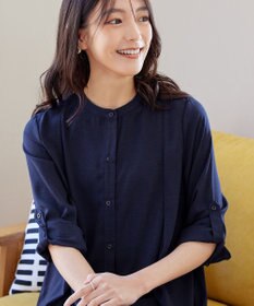Tiaclasse 【新色追加・洗える】バンドカラーシャツチュニックブラウス