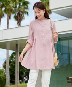 Tiaclasse 【新色追加・洗える】バンドカラーシャツチュニックブラウス