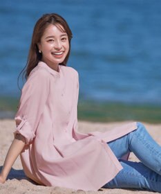 Tiaclasse 【新色追加・洗える】バンドカラーシャツチュニックブラウス