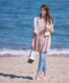 Tiaclasse 【新色追加・洗える】バンドカラーシャツチュニックブラウス