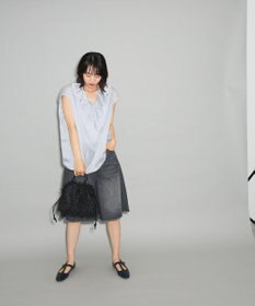 Green Parks ノースリーブストライプフリルブラウス