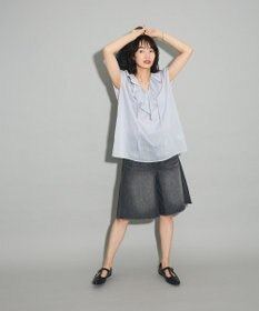 Green Parks ノースリーブストライプフリルブラウス