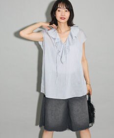 Green Parks ノースリーブストライプフリルブラウス