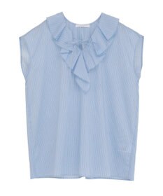 Green Parks ノースリーブストライプフリルブラウス