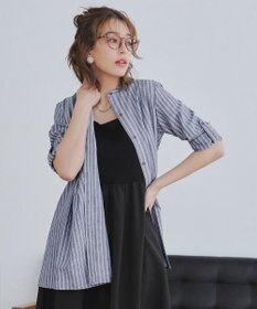 Tiaclasse 【新色追加・洗える】バンドカラーシャツチュニックブラウス