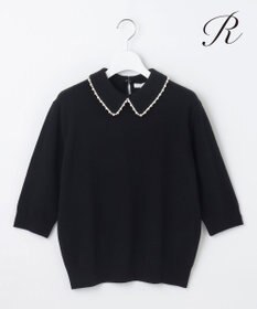 23区 【R(アール)】ウールカシミヤ パールトリム 襟付き五分袖ニット