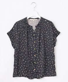 自由区 【洗える・XSサイズあり】ビンテージサテンプリント柄 ブラウス