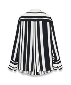 JOSEPH ストライプクレープ　ノーカラーシャツ