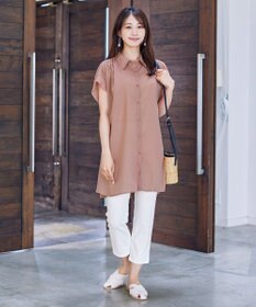 Tiaclasse L 【洗える】フレンチスリーブシャツチュニックブラウス