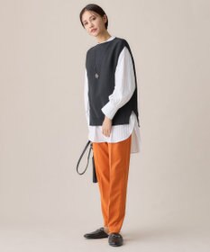 自由区 【洗える】ストレッチシャーティングスタンドカラーストライプ ブラウス