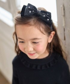 ANY KIDS ビジュー付き ベロアリボンカチューシャ ブラック