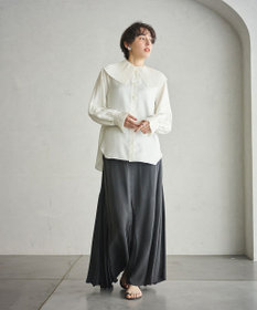 #Newans 【シワになりにくい/洗濯機可能】プリーツカラーブラウス