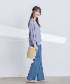 Tiaclasse 【洗える】TCデニム切替ワイドストレートパンツ