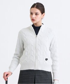 23区GOLF 【WOMEN】ラメケーブルジップアップカーディガン　防風裏地付き ホワイト系